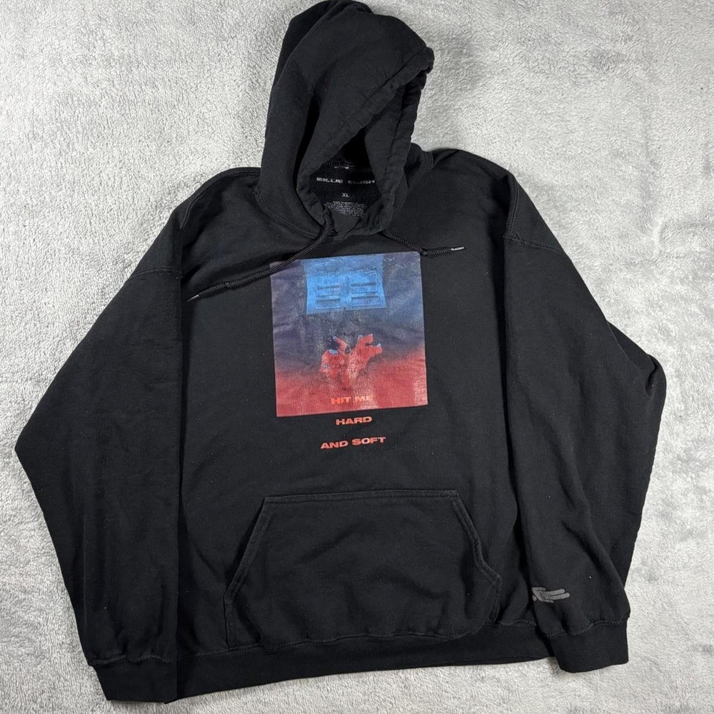 Billie Eilish Hit Me Hard and Soft Album Tour hoodie with red and blue accents